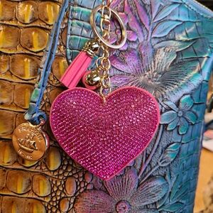 Pink, Magenta Or Red Heart Crystal Purse Charm Keychain Valentine's